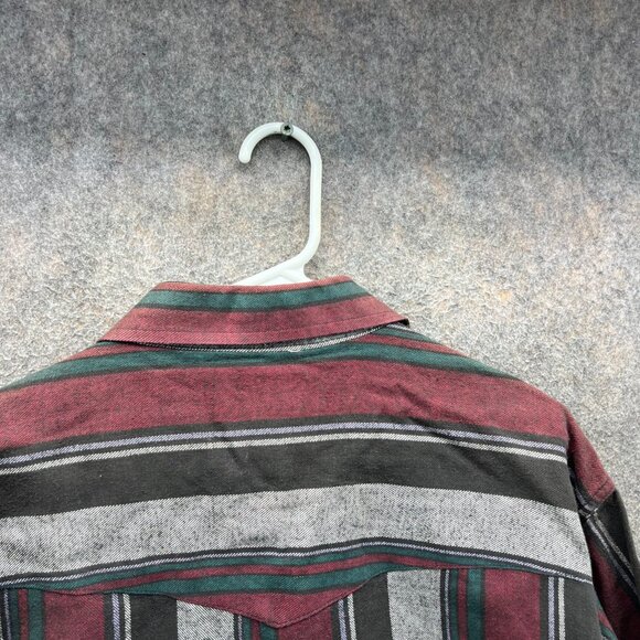 Wrangler Shirt Mens 2XL Red Stripes Pearl Snap Tall Western Brush Popper Cowboy - Picture 7 of 10
